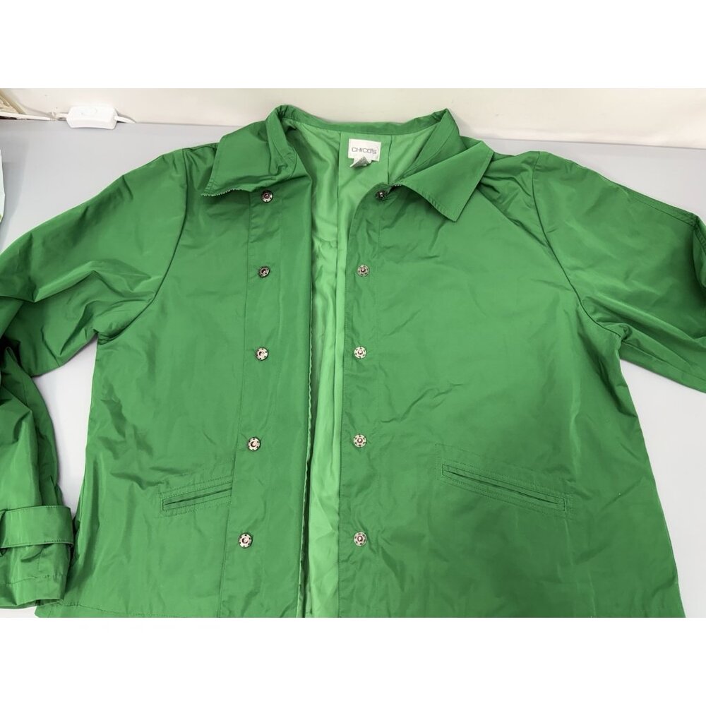 Chico’s Short Jacket Snap Front Lightweight Pockets Green Womens 3 US L - Picture 6 of 11